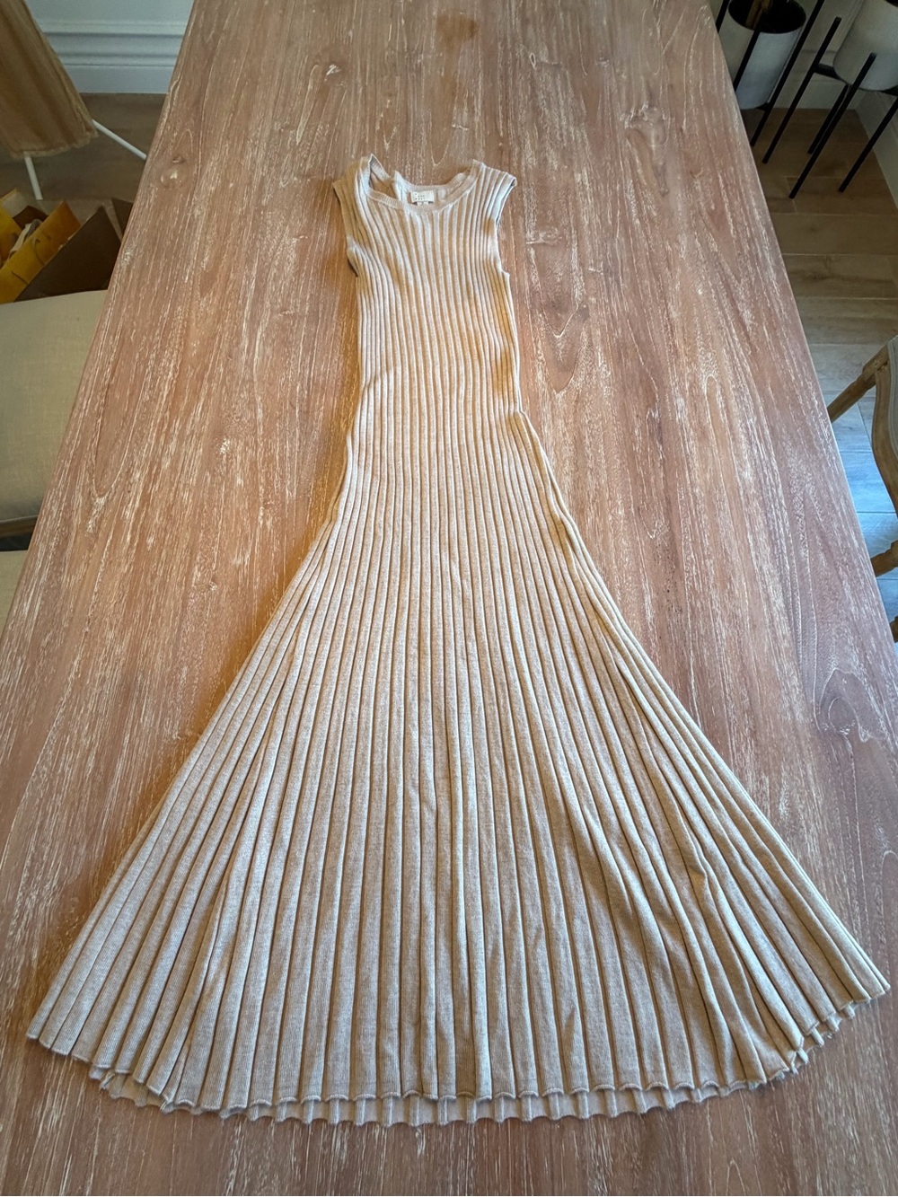 a new day Beige Sleeveless Ribbed Pleated Maxi Dress